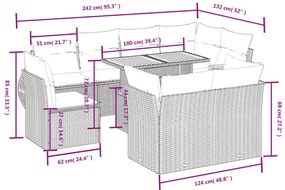 9 részes fekete polyrattan kerti ülőgarnitúra párnákkal