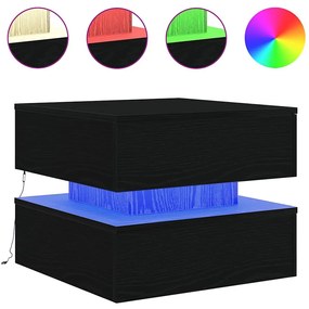 Fekete tölgyszínű dohányzóasztal LED-lámpákkal 50 x 50 x 40 cm