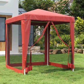 piros HDPE rendezvénysátor 4 hálós oldalfallal 2 x 2 m