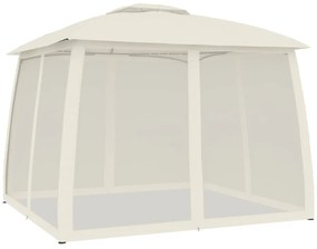 krémszínű acél dupla tetős pavilon hálós falakkal 2,93 x 2,93 m