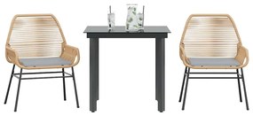 vidaXL 3 észes barna polyrattan üveg kerti étkezőgarnitúra párnával