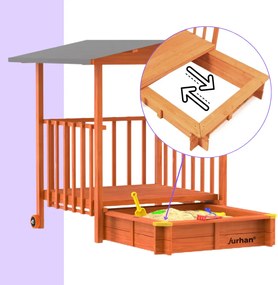 SUNNY verandás homokozó, 130x130x143cm, barna/szürke Jurhan