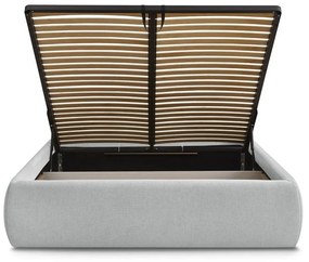 Világosszürke kárpitozott ágyneműtartós-ágytámla nélkül franciaágy ágyráccsal 180x200 cm Inera – Bobochic Paris