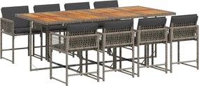 vidaXL 9 részes szürke polyrattan kerti étkezőgarnitúra párnával