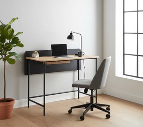 Számítógépasztal, tölgy/fekete, KOMPUS