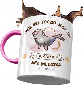 Rózsaszín bögre fóka mintával ajándék fényképpel