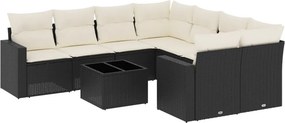 vidaXL 9 részes fekete polyrattan kerti ülőgarnitúra párnákkal