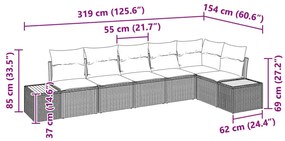 6 darabos kerti kanapé szett párnákkal, bézs poli rattan acacia