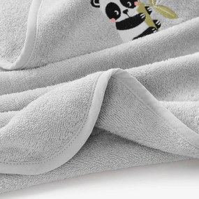 Goldea gyermek frottír fördőlepedő csuklyás - panda világosszürkén 100 x 100 cm