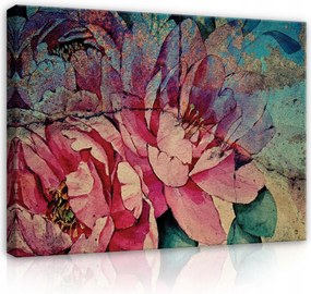 Vászonkép 80x60 Virágok bazsarózsa textúra vintage arany rózsaszín absztrakt dekoráció