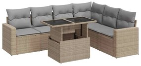 7 részes bézs polyrattan kerti ülőgarnitúra párnákkal