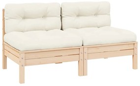 vidaXL kétszemélyes tömör fenyőfa kerti kanapé krémszínű párnákkal
