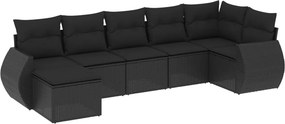 vidaXL 7 részes fekete polyrattan kerti ülőgarnitúra párnával