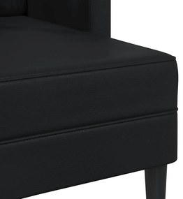 fekete műbőr 2 üléses kanapé L-alakú kanapéval 125 cm