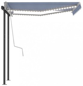 kék és fehér kézzel kihúzható LED-es napellenző 3,5 x 2,5 m