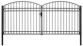 vidaXL ívelt tetejű kétajtós fekete acél kerítéskapu 400 x 200 cm