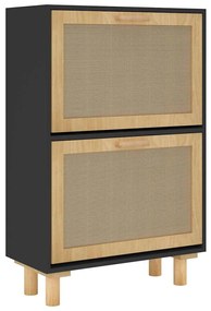 fekete szerelt fa és természetes rattan cipőszekrény 52x25x80cm