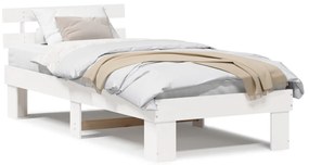 Ágykeret Fejvéggel Fehér 90x200 cm Tömör Fa Fenyő