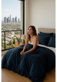 Sötétkék egyszemélyes renforcé pamut ágyneműhuzat 140x200 cm Ruffle Striped – Mila Home Luxury