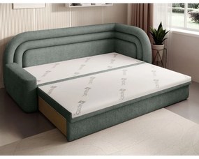 Zöld zsenília kinyitható-tárolóhelyes kanapé jobb oldali 223 cm Fabillo – ELTAP