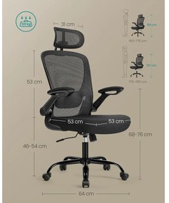 SONGMICS ergonomikus irodai szék, forgószék hálós háttámlával, fekete színben