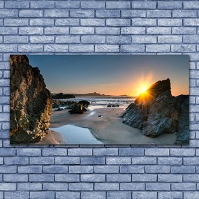 Vászonkép Rock Beach Sun Landscape 125x50 cm