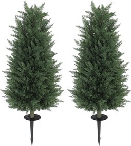 HOMCOM Mesterséges Ciprus 2 darabos szett Földhorgonyzóval 100 cm Műanyag Mesterséges Növény, Műnövények, Mesterséges Fa - Valódi Dekoráció Irodához,