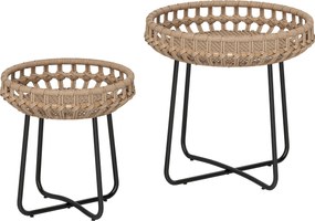 Outsunny 2 darabos Rattan Oldaltáblak Szett Polyrattan Ø60/41 cm kör alakú időjárásálló Kerti Asztal X-lábakkal Állítható Lábtartók Kültéri Erkély Asz