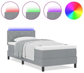 Box Spring ágy matraccal &amp; LED világítással világosszürke 90x200 cm szövet