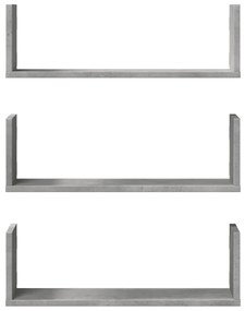 3 db betonszürke szerelt fa fali polc 58 x 18 x 18 cm