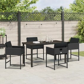 5 darabos kerti étkező szett párnákkal Fekete Poly Rattan