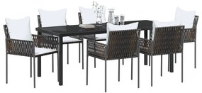 7 részes Kerti Étkező Szett párnákkal barna poly rattan