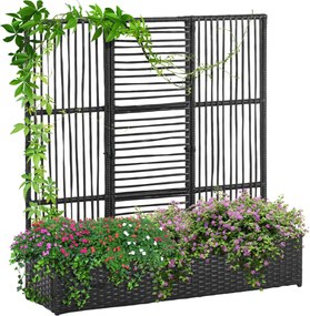 Outsunny Rámpás Ágyás Rácsos Rattan Stílusú Virágoskert Dobozban Kúszó Növényekhez, 103 x 103 x 29 cm, Fekete | Aosom