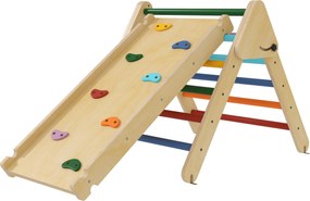 AIYAPLAY Összecsukható Fa Mászó Háromszög - 3 az 1-ben Játékjátszótér 18-48 hónapos gyermekeknek Csúszdával vagy Mászó Rampával - 147x64.5 cm Többszín