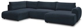 Sötétkék kordbársony kinyitható sarokkanapé (jobb oldali-U alakú) Lucien – Bobochic Paris