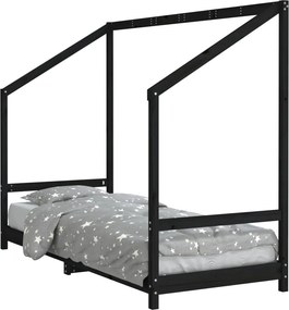 vidaXL fekete tömör fenyőfa gyerekágykeret 80 x 200 cm