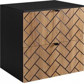 Fürdőszoba szekrény mosdó alá akasztható 60-as fekete tölgy halszálka mintás Asztallap