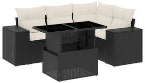 5 részes fekete polyrattan kerti kanapészett párnákkal