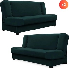2 darabos PIANO ágyazható kanapé szett zöld velúr kárpittal