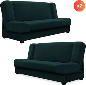 2 db-os szett, ágyazható kanapé zöld színben, velúr kárpittal PIANO