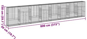 horganyzott vas gabion kosár fedéllel 800 x 50 x 150 cm
