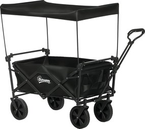 Outsunny Összecsukható Kocsi Napernyővel, Fogantyúval, Hordtáskával, 100 kg Teherbírásig, Oxford, Fekete | Aosom