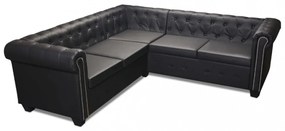 vidaXL 5 személyes fekete műbőr Chesterfield sarokkanapé