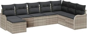 vidaXL Kerti Kanapé Szett párnával 8 pcs Világosszürke Poli rattan