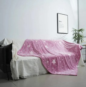 Sötétben fluoreszkáló XL takaró 180 x 150 cm, rózsaszín-csillagos