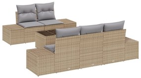 Kert Kanapé Szett 6 darabos Bézs és szürke Rattan, Szövet