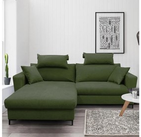 Ággyá nyitható L-alakú sarokülőgarnitúra tárolóval HORTA, balos, zöld