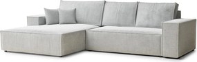 Világosszürke zsenília kinyitható-tárolóhelyes sarokkanapé (bal oldali-heverő résszel) Maze – Maison de Rêve