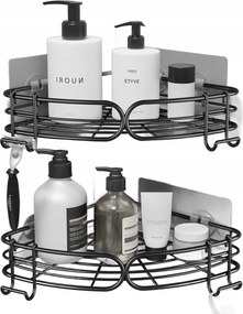 Fürdőszobai polc Zuhany alá Sarok Fekete 2 db-os szett Öntapadós