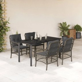 5 részes szürke polyrattan kerti étkezőgarnitúra párnával